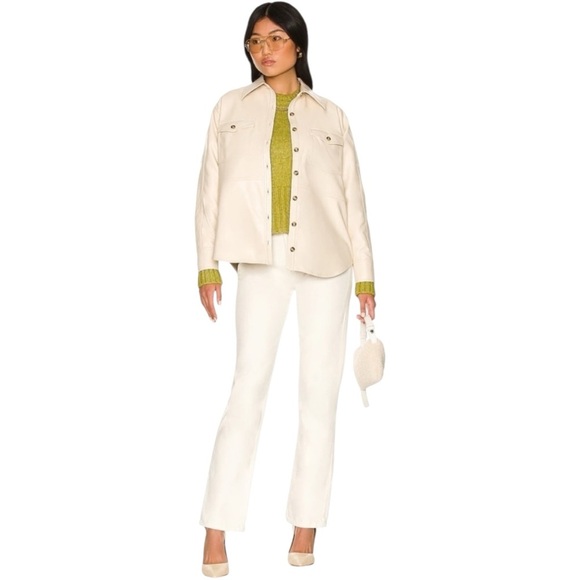 L'ACADEMIE Bethla Faux Leather Top Ivory | Button Down Shirt Fall Shacket Medium - Picture 4 of 8